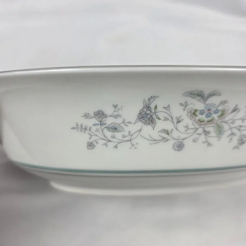Oxford China Spring 10 Inch Oval Serving Bowl Multicolor Floral Rim Aqua Band